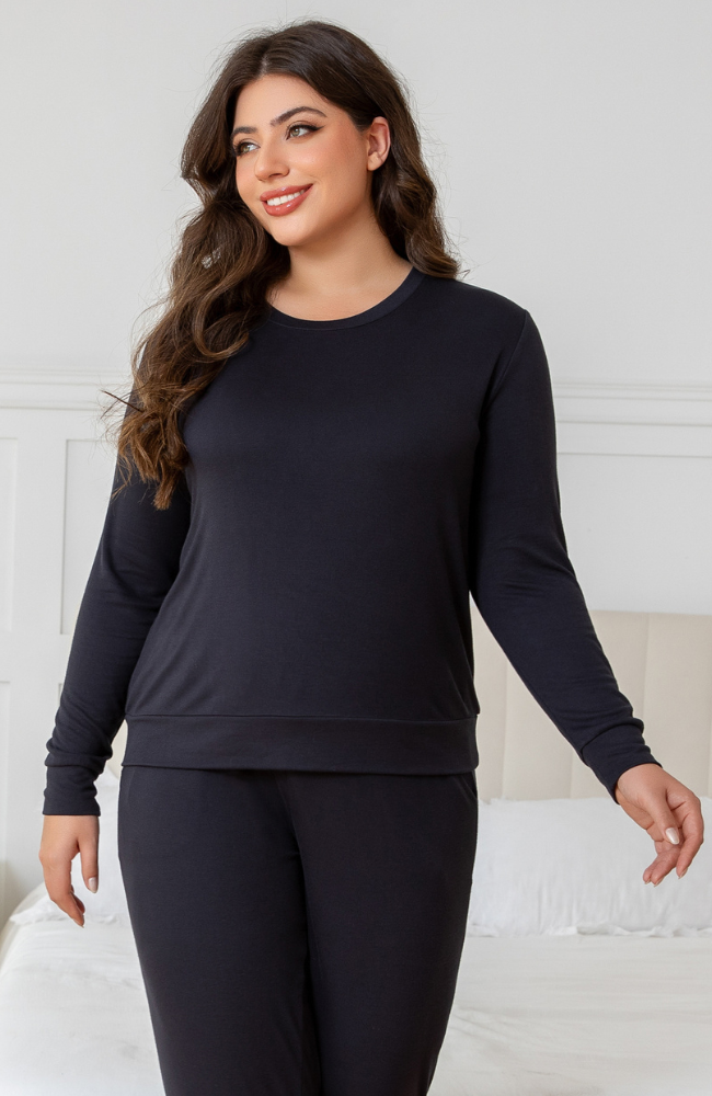 Women's Solid Bamboo Long Sleeve One Tee, Midnight