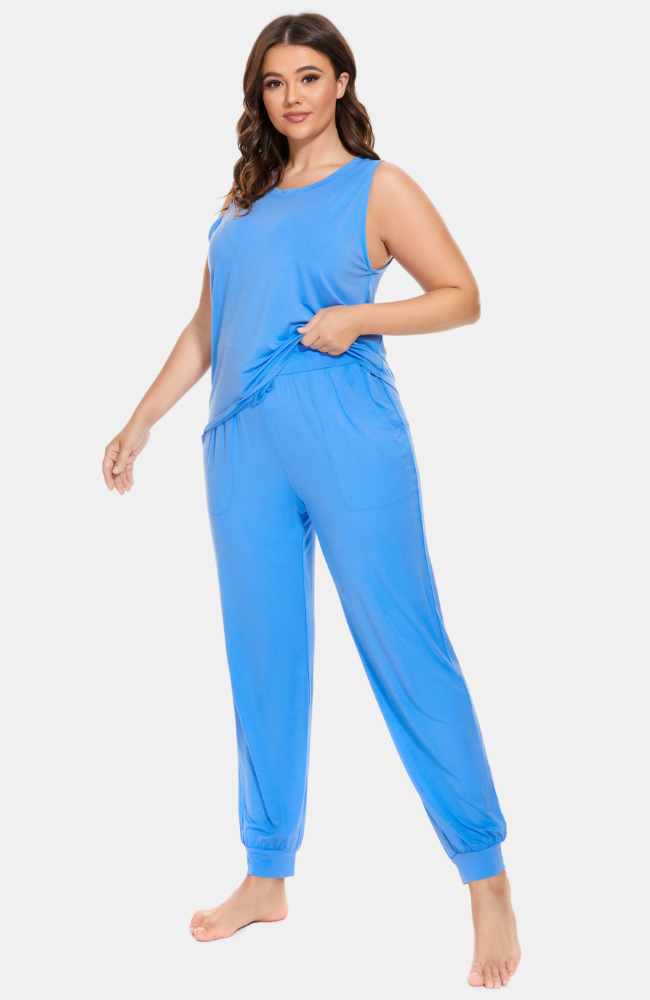 Bamboo 7/8 Length Pyjamas - Blue (Plus Size)