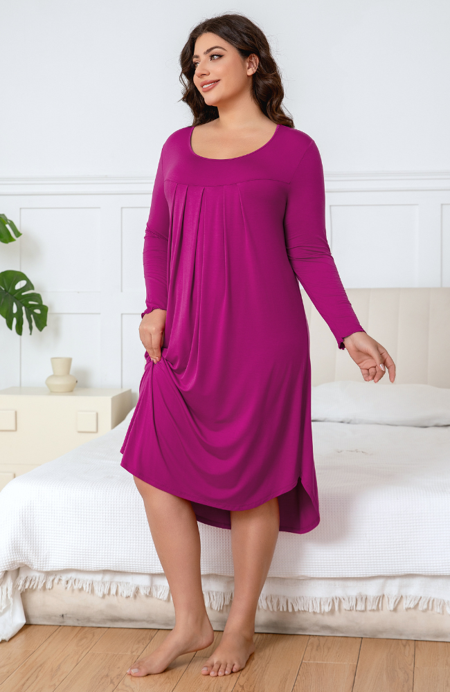Long Sleeve Pleat Front Nightie
