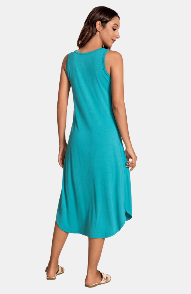 Retro Pineapple Bamboo Island Night Button Front Tank Dress