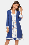 Bamboo Chemise Summer Nightie with Matching Robe. Blue with Floral Print. S-4XL.