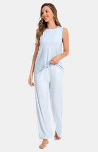 Sleeveless Wide Leg Bamboo Pocket Pyjamas in Soft Blue Marle S-4XL.