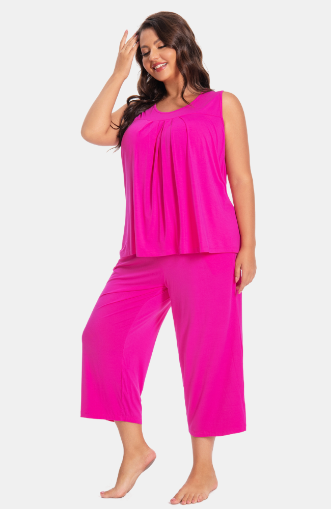 Ladies soft and comfy sleeveless bamboo capri pyjamas. Hot pink/fuchsia. XS-4XL. Plus sizes. Curve..