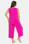 Ladies soft and comfy sleeveless bamboo capri pyjamas. Hot pink/fuchsia XS-4XL. Back.