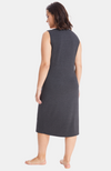 Plus Size Bamboo Midi Length Tank Dress - Charcoal. S-4XL. Back.