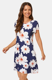 Bamboo Mini Dress - Navy with Floral Print S-4XL.