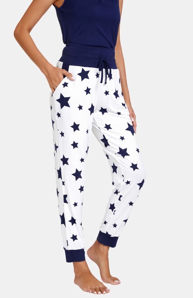 Navy Star Print Bamboo Jogger PJ/Sleep Pants with pockets. S-4XL.