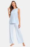 Wide Leg Bamboo Sleeveless Pyjamas with Pockets in Soft Blue Marle S-4XL.