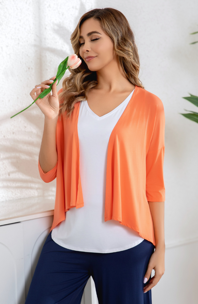 Women's Short Sleeve Cardigan – Extra Soft Viscose From Bamboo, Lightweight & Made In USA