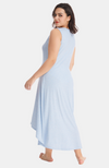 Sleeveless Bamboo Midi Summer Plus Size Dress with HI-Low Hem. Soft Blue Marle. S-4XL.