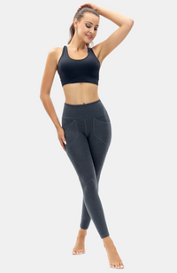 Bamboo full length yoga leggings with pockets: Dark Grey Marle S-4XL.