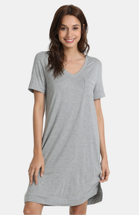 Bamboo v-neck t-shirt nightie in Grey Marle. S-4XL