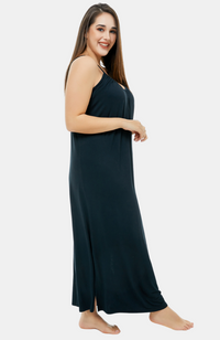 Long length bamboo curve summer nightie in Black. Adjustable straps. Plus Sizes. S-4XL.
