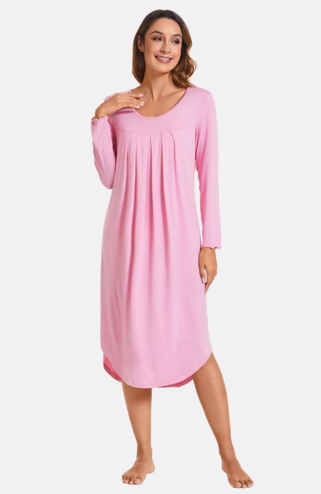 Long Sleeve Pleat Front Nightie Bamboo Island Australia