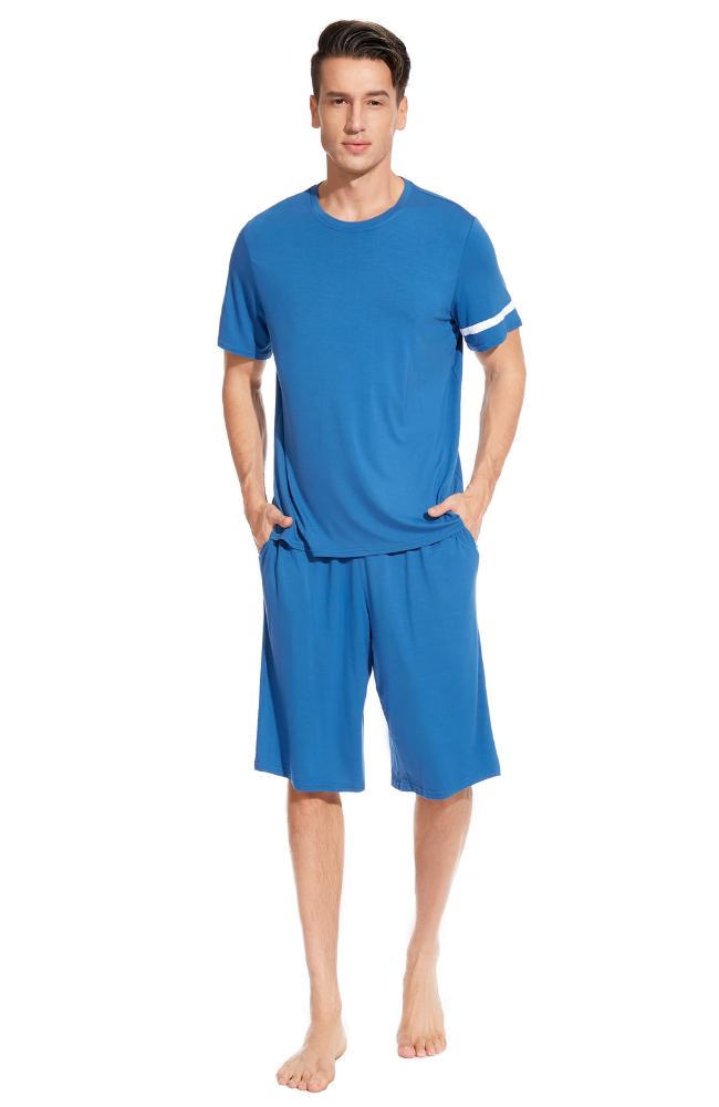 Men's Bamboo T-Shirt & Short Pyjamas. Steel Blue S-4XL.