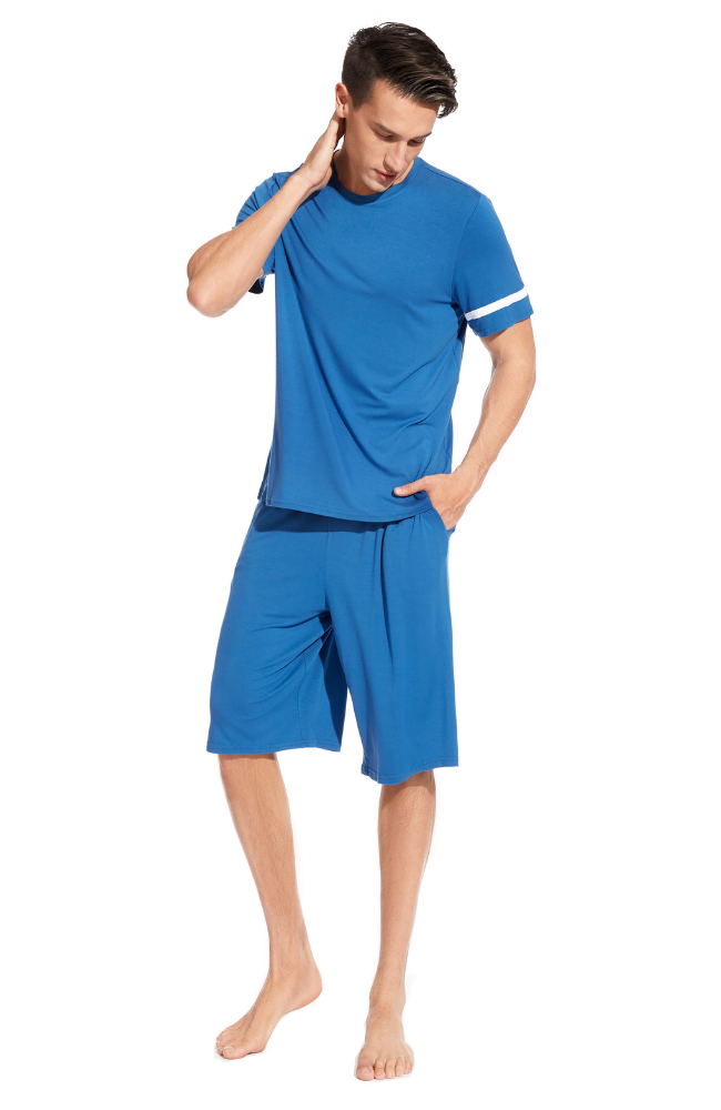 Men's Bamboo T-Shirt & Short Pyjamas. Steel Blue Size small to XXXXL.