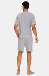 Men's Bamboo T-Shirt & Short Pyjamas. Grey Marle with White Piping. S-4XL. Back.