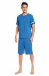 Men's Bamboo T-Shirt & Short Pyjamas. Steel Blue. Soft and comfy.
