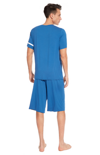 Men's Bamboo T-Shirt & Short Pyjamas. Steel Blue. Back.