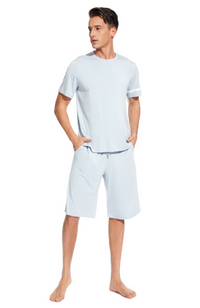 Men's Bamboo T-Shirt & Short Pyjamas. Ocean Mist S-4XL.
