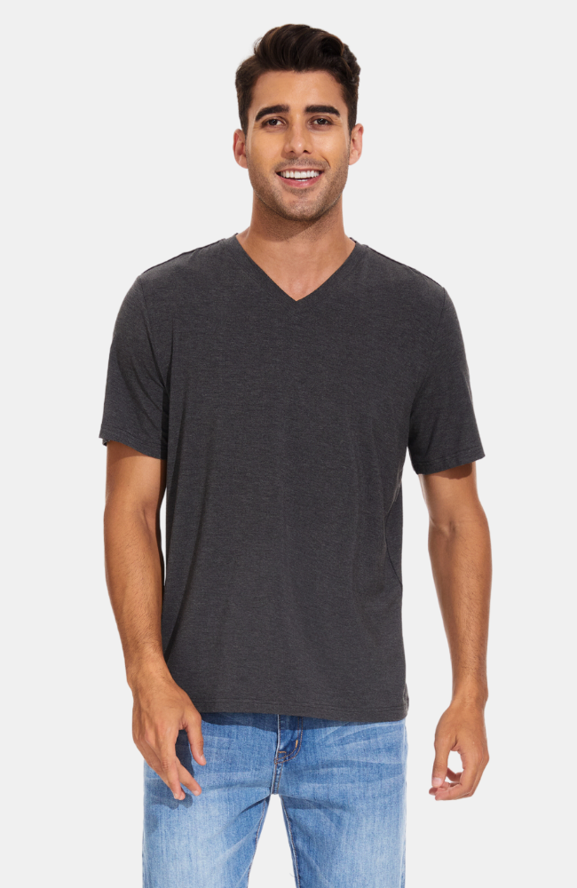 Men's Bamboo V-Neck T-Shirt. Charcoal. S-4XL