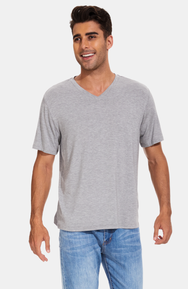 Men's Bamboo V-Neck T-Shirt. Light grey marle. S-4XL