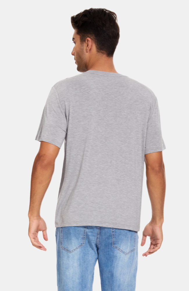 Men's Bamboo V-Neck T-Shirt. Light grey marle. S-4XL (back).