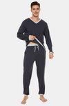 Men's winter-weight Bamboo Pyjamas in Navy with Grey trim, drawstring waist