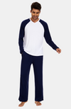 Men's Comfy Long Sleeve Bamboo PJs. Navy and White. S-4XL. Easy Fit.