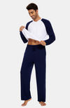 Men's Comfy Long Sleeve Bamboo PJs. Navy and White. S-4XL. Loose Fit.
