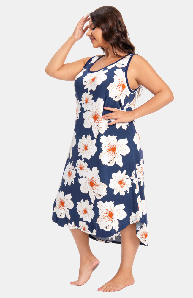 Retro Pineapple Bamboo Island Night Button Front Tank Dress main image 1