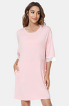 Mid Sleeve Bamboo Nightie with Lace Trim - Pink.