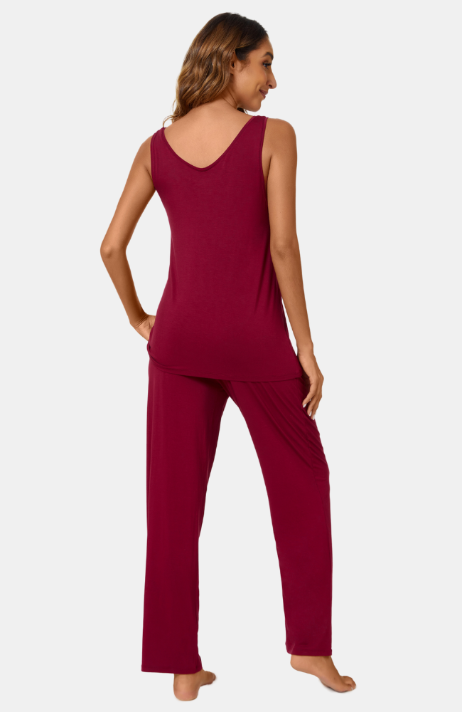 Sleeveless Bamboo PJs with long comfy pants. Red S-4XL (back).