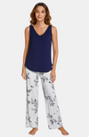 Soft grey relaxed fit bamboo PJ pants with a navy floral print. XS-4XL. 