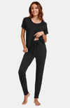 Ladies soft ribbed bamboo jogger pants with pockets. Black. S-4XL