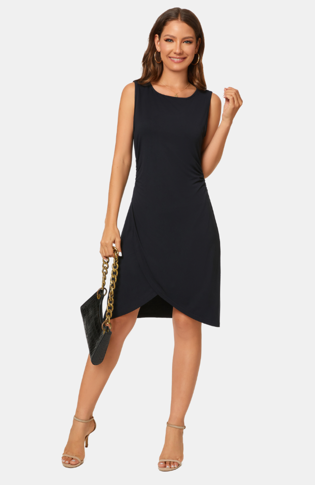 Short black bamboo sleeveless dress. S-4XL.