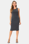 Stretchy Bamboo Midi Length Tank Dress - Charcoal. S-4XL. Back.