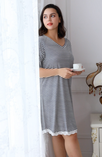 Striped Bamboo Nightie with Lace Trim (Small only)