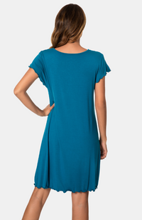 Turquoise Bamboo V-Neck Frill Nightie. S-4XL. Back.