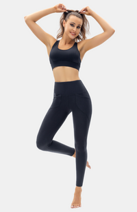 Bamboo full length thick yoga leggings with pockets: Black S-4XL.