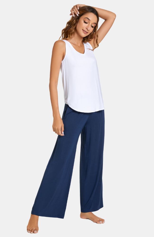 Soft & Comfy Wide Leg Bamboo Pocket Pants. XS-4XL. Dark blue.