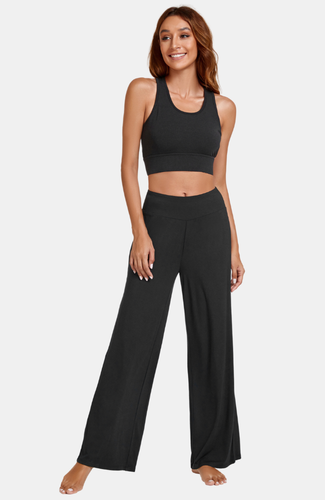 Bamboo Knit Wide Leg Pant - Black