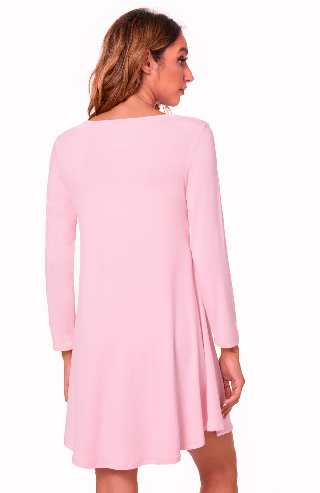 Long Sleeve Bamboo Nightgown in Pale Pink - Back