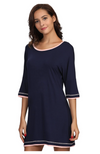 Mid sleeve bamboo nightie, navy with pink trim.