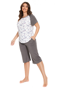 Bamboo culotte pyjamas with floral print and raglan tee