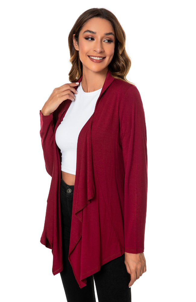 Bamboo Waterfall Cardigan - Wine Red