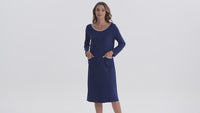 Video: Long Sleeve Bamboo Winter Nightie with Pockets. S-4XL. Navy.