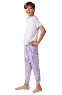 Boys purple tie-dye bamboo pyjamas. T-shirt with long pants