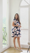 Video: Bamboo Navy Floral Print Dress with Pockets. S-4XL.