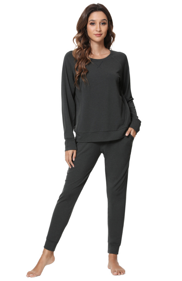 Bamboo Full Size V-Neck Long Sleeve Top and Pants Lounge Set